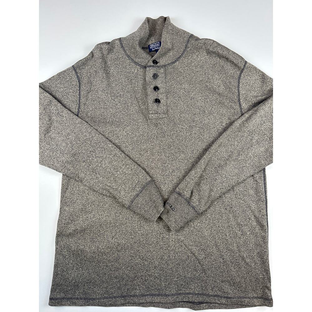 Vintage Polo Ralph Lauren Large Pull over Marled Heather Knit Button Mock Neck